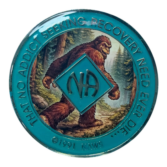 Bigfoot NA Recovery Medallion 34mm – Narcotics Anonymous Sobriety Chip – Custom Color Clean Time Coin