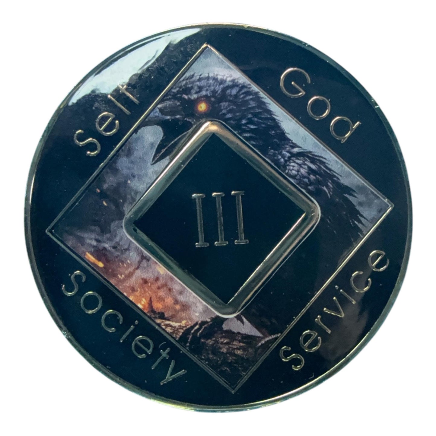 Dark Raven NA Recovery Medallion 34mm – Custom Color Sobriety Chip