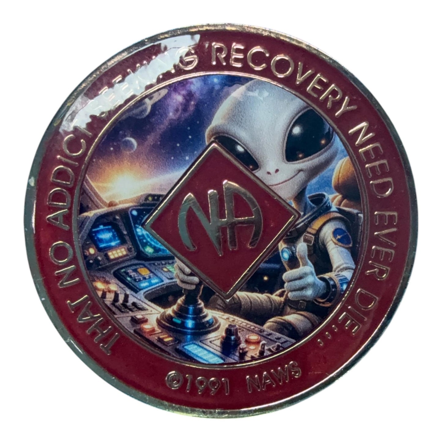 Alien Astronaut NA Recovery Medallion – Narcotics Anonymous Sobriety Chip | Resin Finish