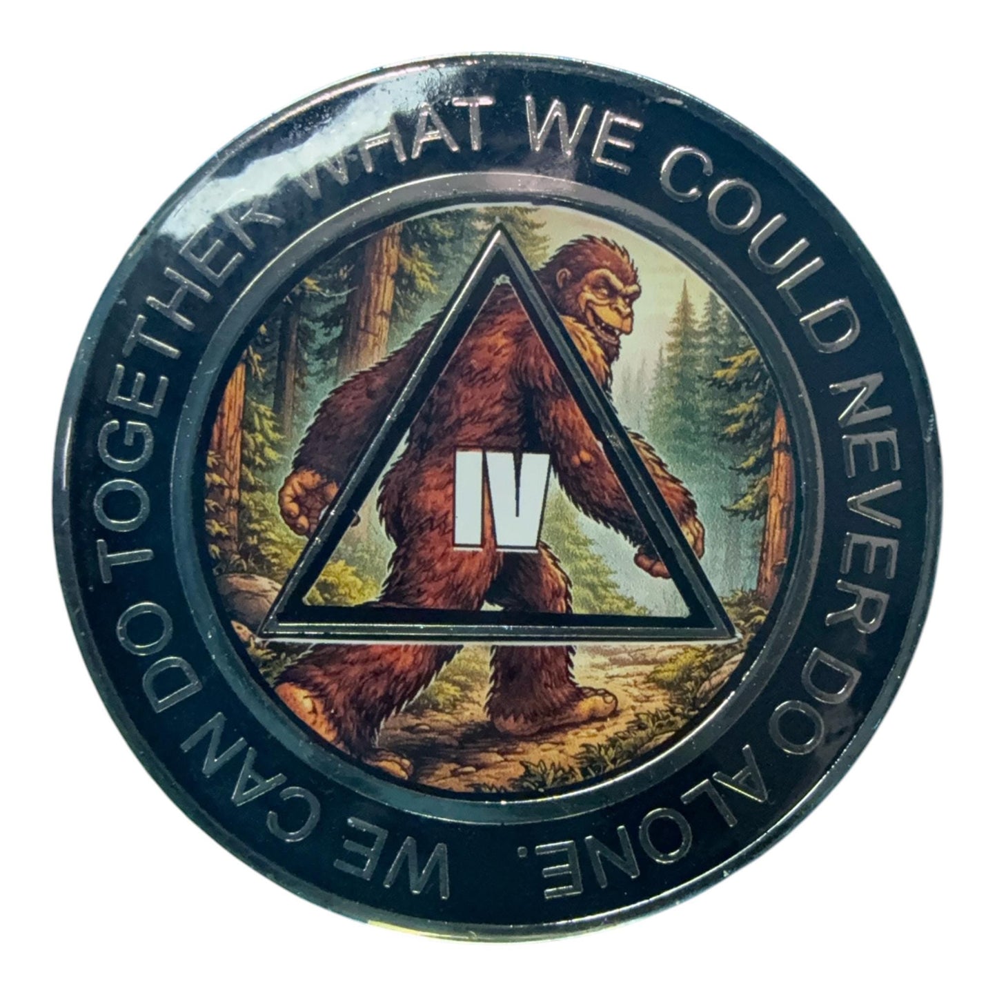 Bigfoot AA Recovery Medallion 38mm – Alcoholics Anonymous Sobriety Coin – Custom Color Clean Time Chip