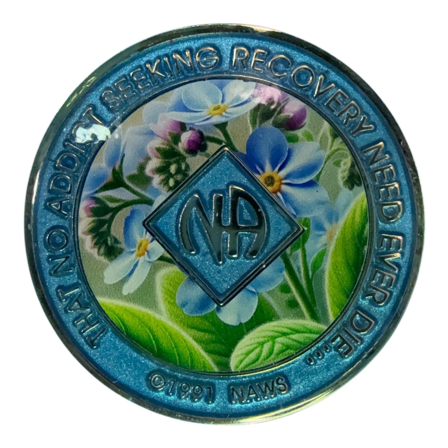 Forget Me Not Narcotics Anonymous Medallion | Custom NA Recovery Coin | Anniversary Milestone Chip