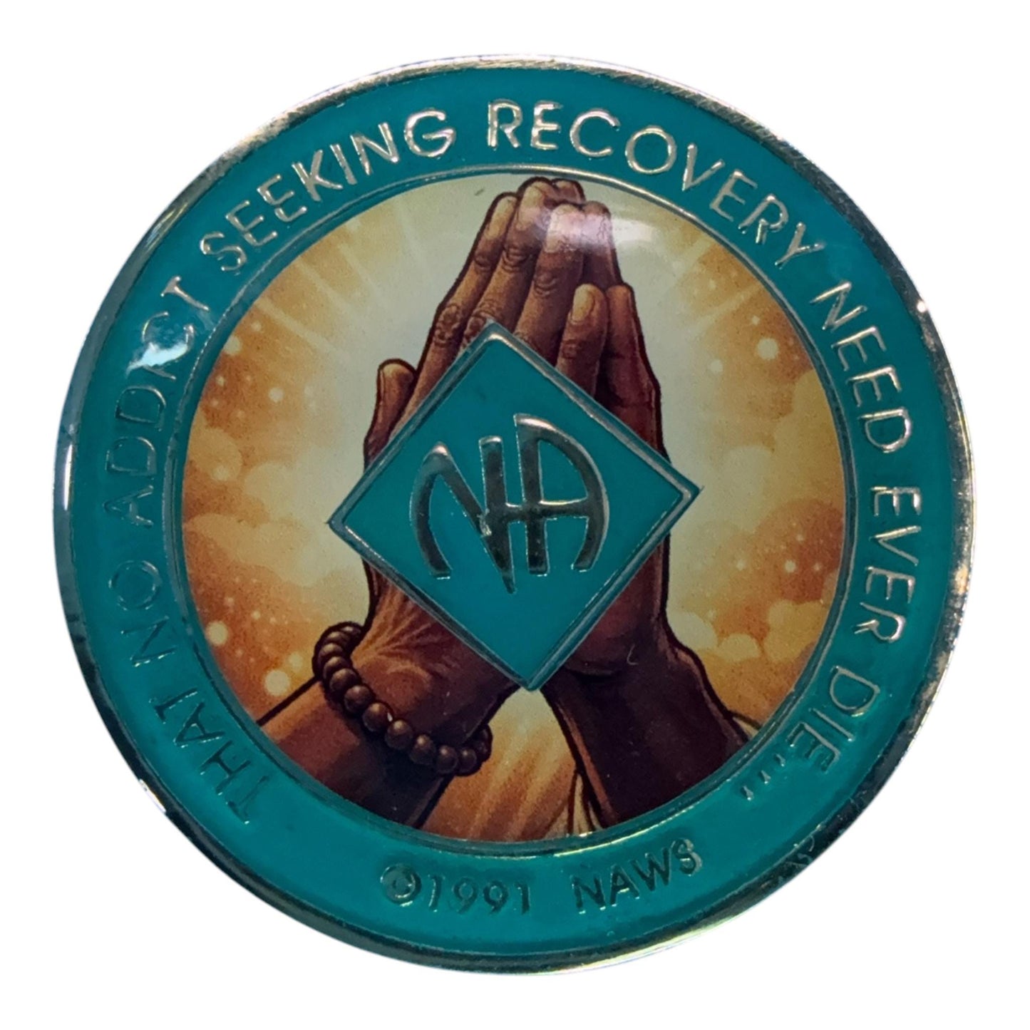 NA Recovery Medallion Praying Hands Sobriety Chip | Faith & Surrender NA Milestone Coin