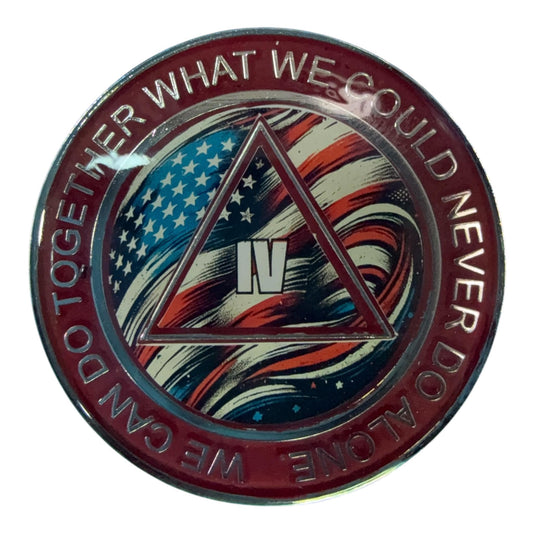 American Flag AA Recovery Medallion: Serenity Prayer Sobriety Token - Resin Finish