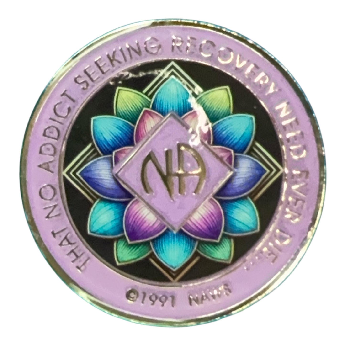 Lotus Flower NA Medallion – Narcotics Anonymous Sobriety Chip – Bronze Spiritual Recovery Token