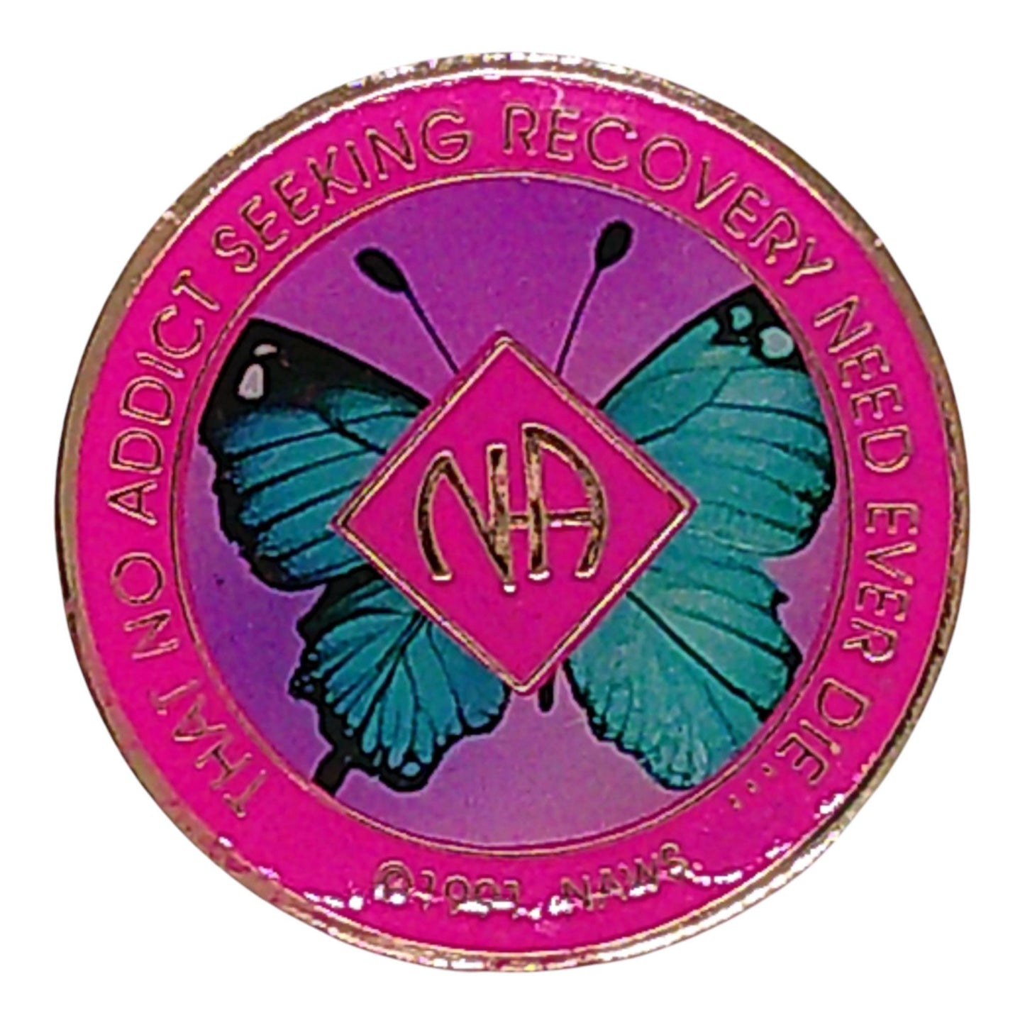Teal Butterfly NA Medallion – 34mm Recovery Coin