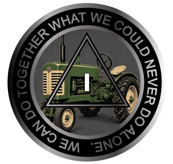 Vintage Farm Tractor AA Recovery Medallion – 38mm Stainless Steel Sobriety Coin